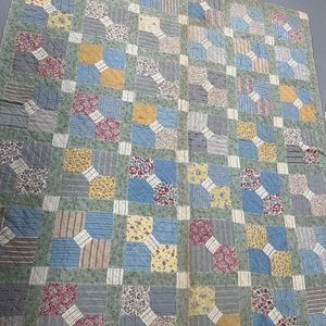 Antique gorgeous green multi color quilt, vintage fabrics for cutter quilt